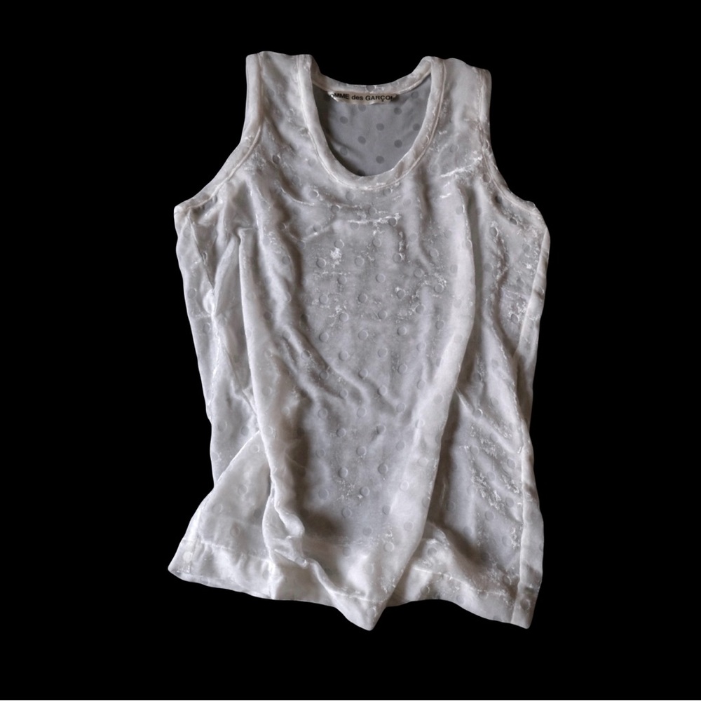 Comme Des Garçons 80s sheer white velvet polka dot tank top vintage 1980s japan